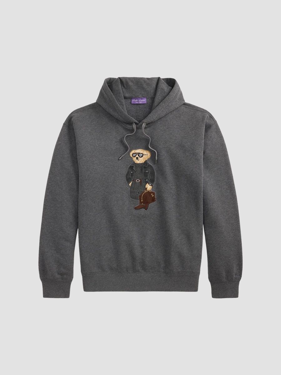 Ralph Lauren Purple Label Men's Polo Bear Cotton-Blend Fleece Hoodie - Medium Grey Melange - Size XXL