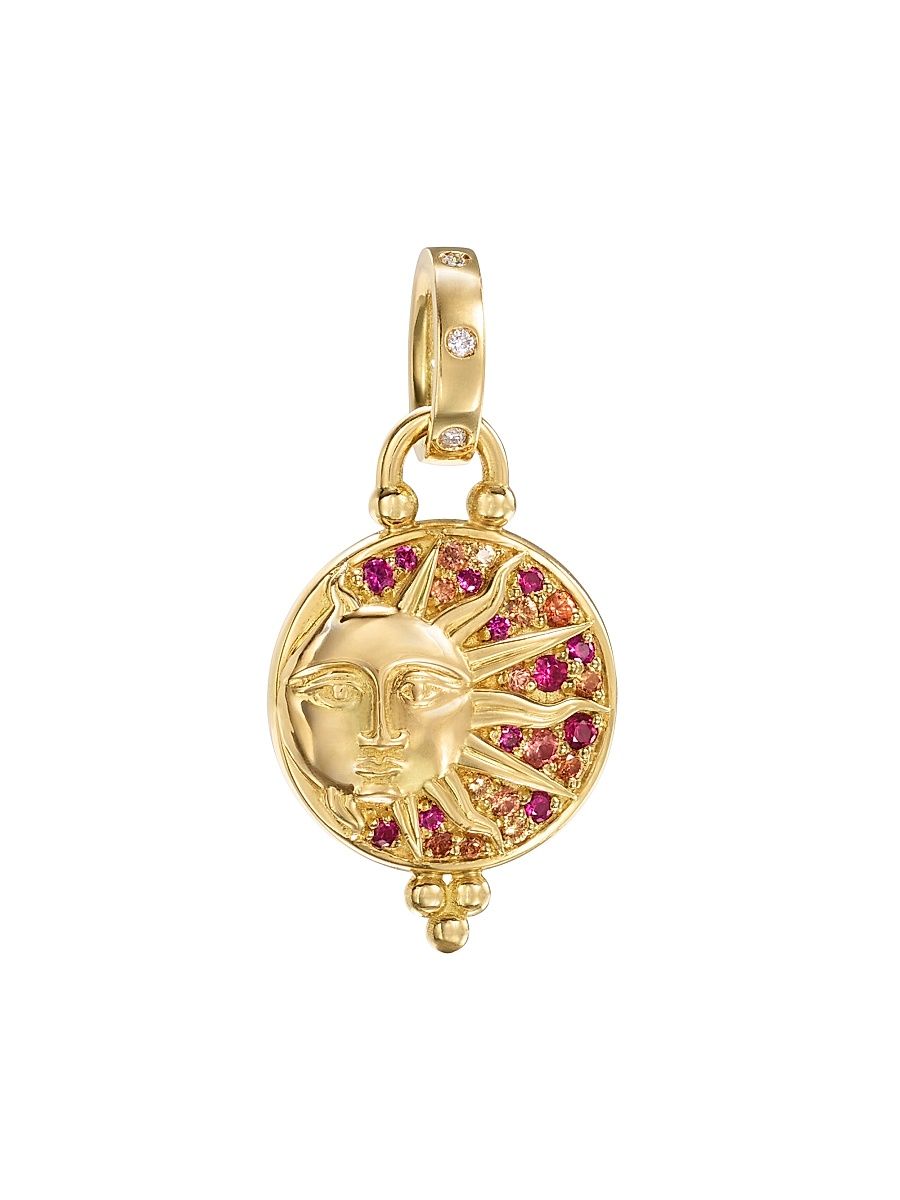 Women's Celestial Solar Eclipse 18K Yellow Gold & Multi-Gemstone Sun Pendant - Yellow Gold