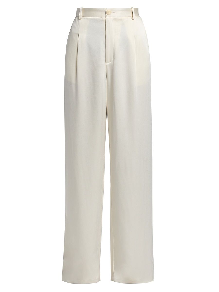 Women's Relaxed Pleated Satin Pants - Cream - Size 14