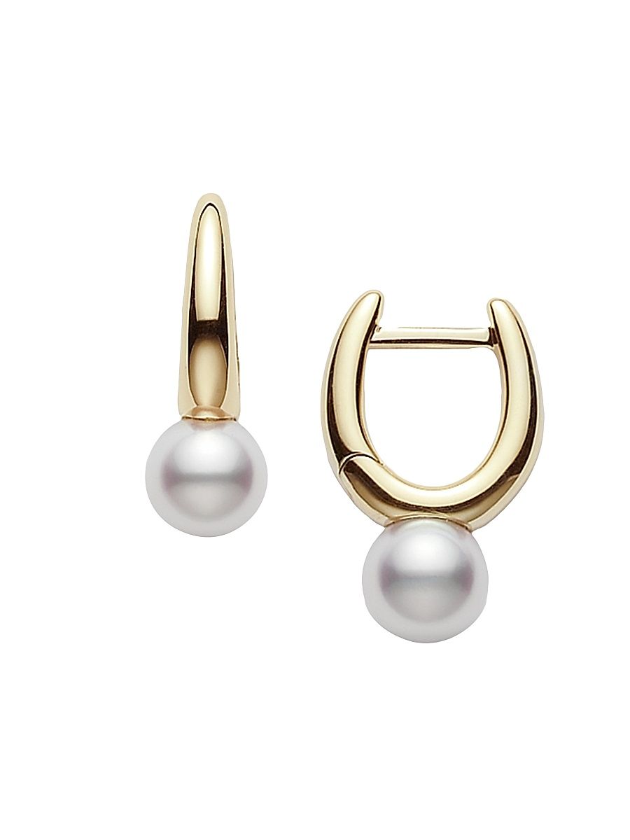 Women's 6.5MM White Cultured Pearl & 18K Yellow Gold Earrings
