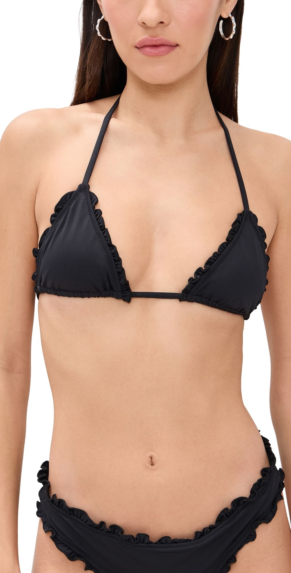 Frankies Bikinis Nick Ruffle Bikini Top Black L