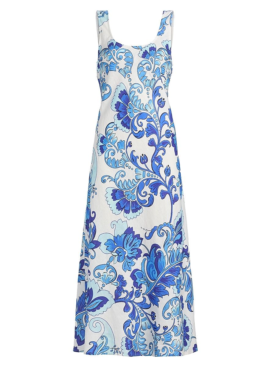 Women's Naidda Botanical Linen Bias-Cut Midi-Dress - Naidda - Size Large