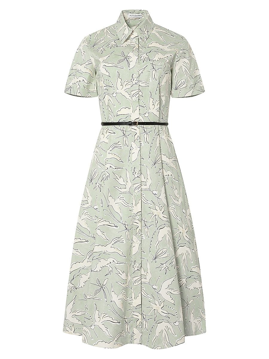 Women's Kiera Bird-Print Midi-Shirtdress - Desert Sage Bird - Size 2