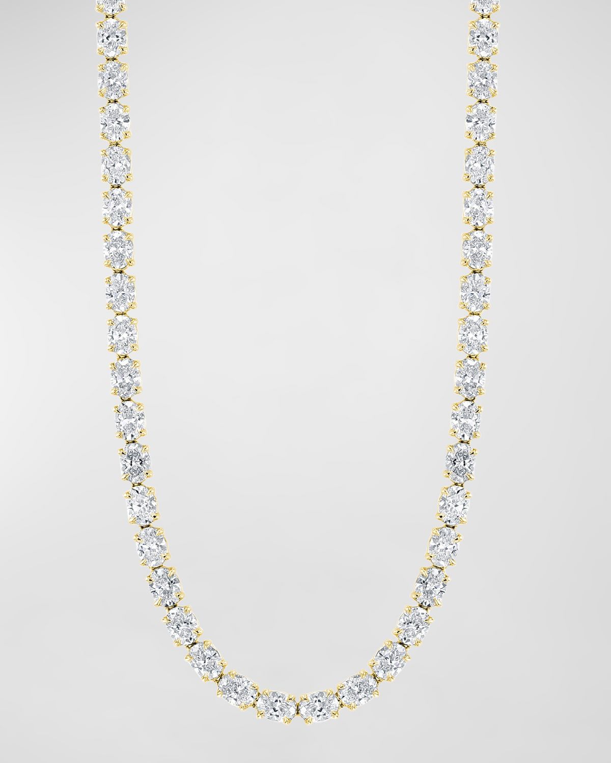18K Gold East West Prong Set Oval-Cut Diamond 16" Tennis Necklace, 17.40tcw