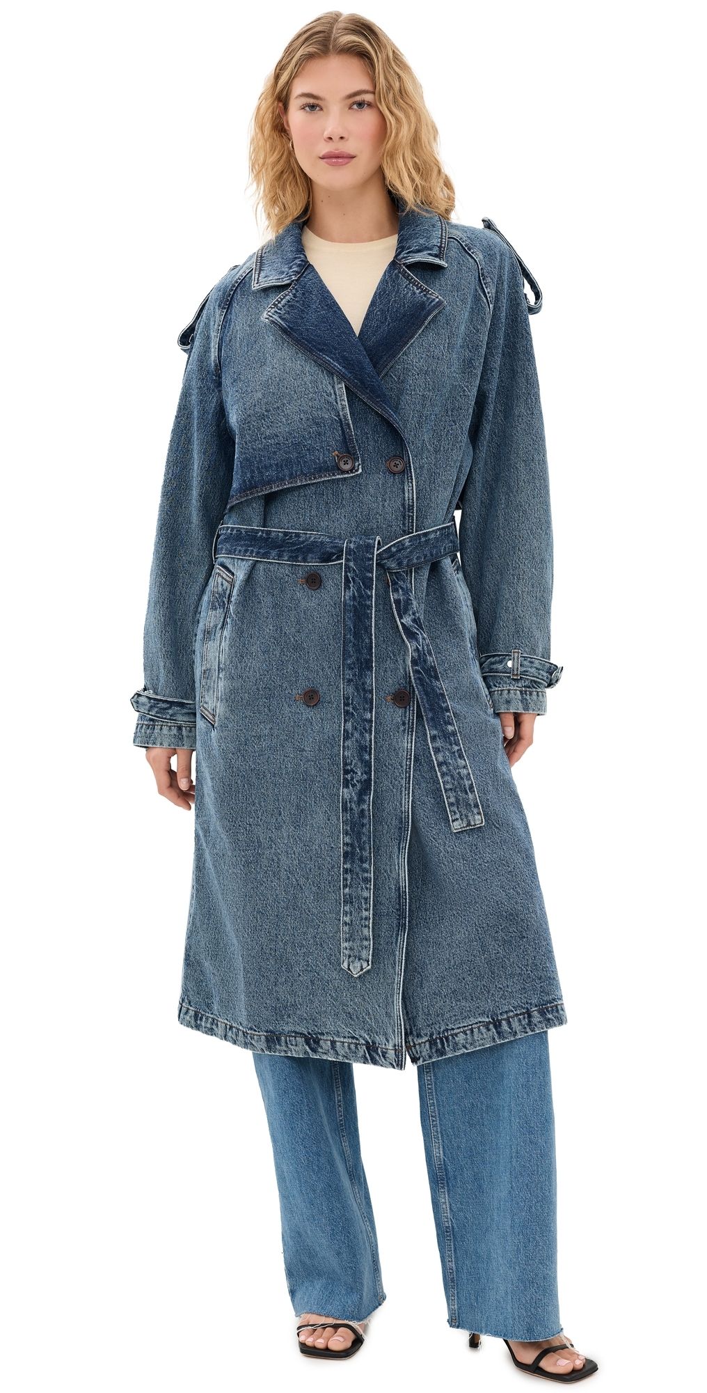 ANINE BING Rickie Denim Maxi Trench Cabana Blue L