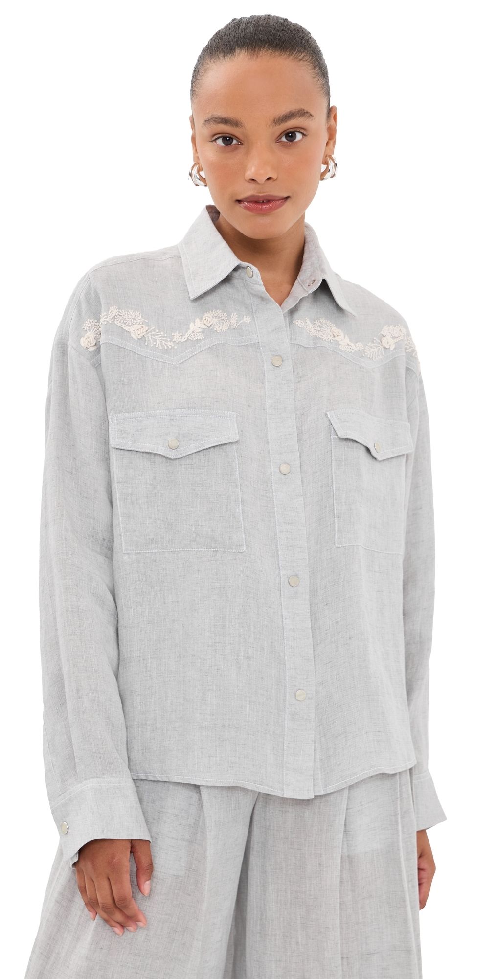 TWP Carter Shirt with French Knot Light Heather Grey XL