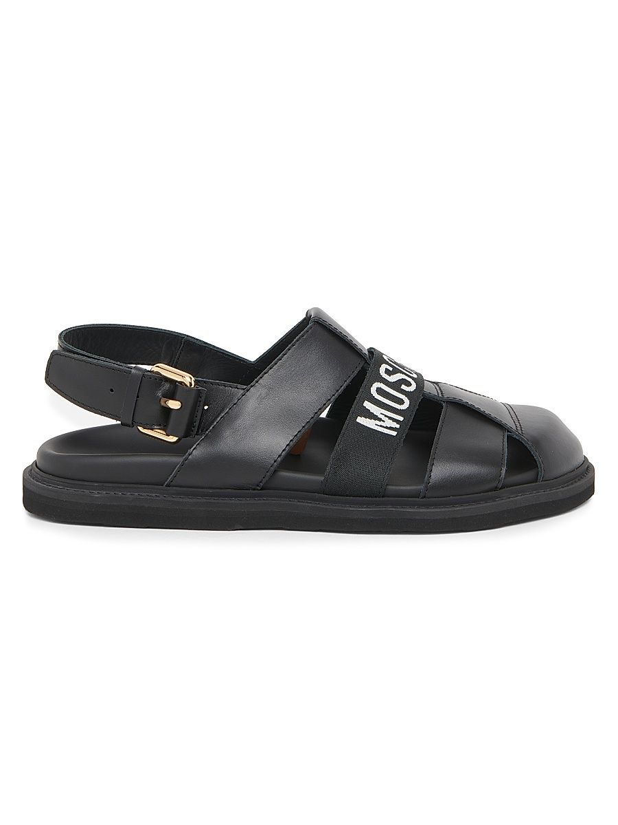 Men's Logo Leather Buckle Sandals - Black - Size 12