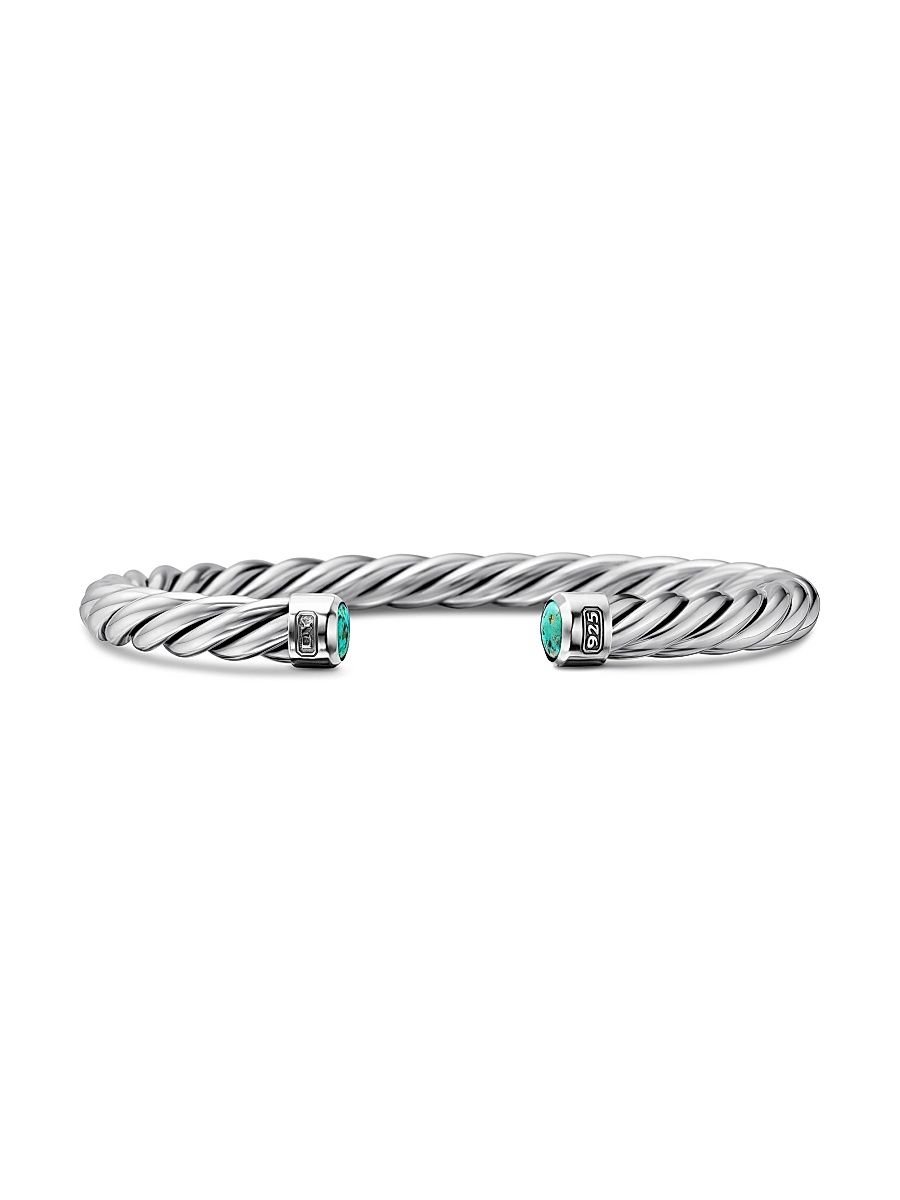 Men's Cable Cuff Bracelet in Sterling Silver - Turquoise - Size Medium
