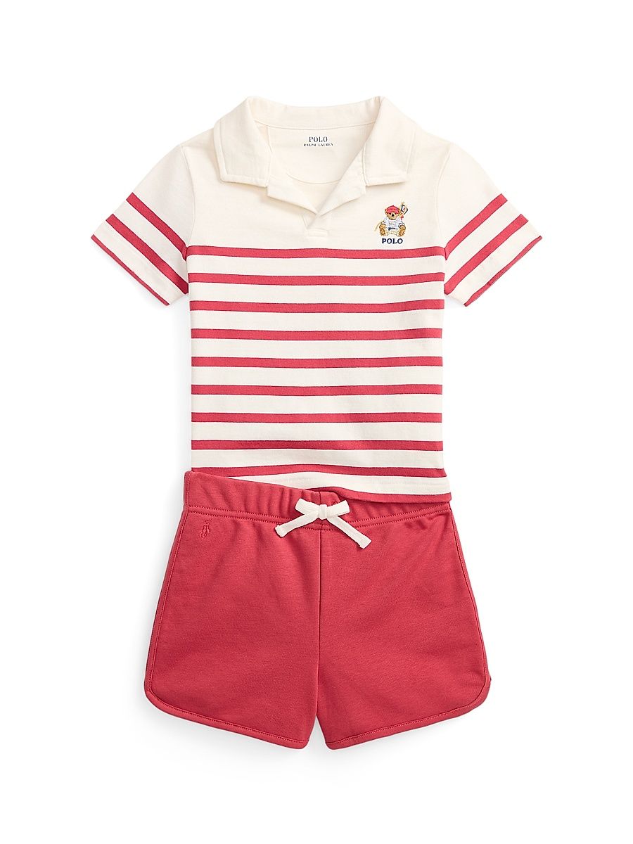 Little Boy's & Boy's Polo Bear Polo Shirt & Terry Shorts Set - Nantucket Red Multi - Size 7