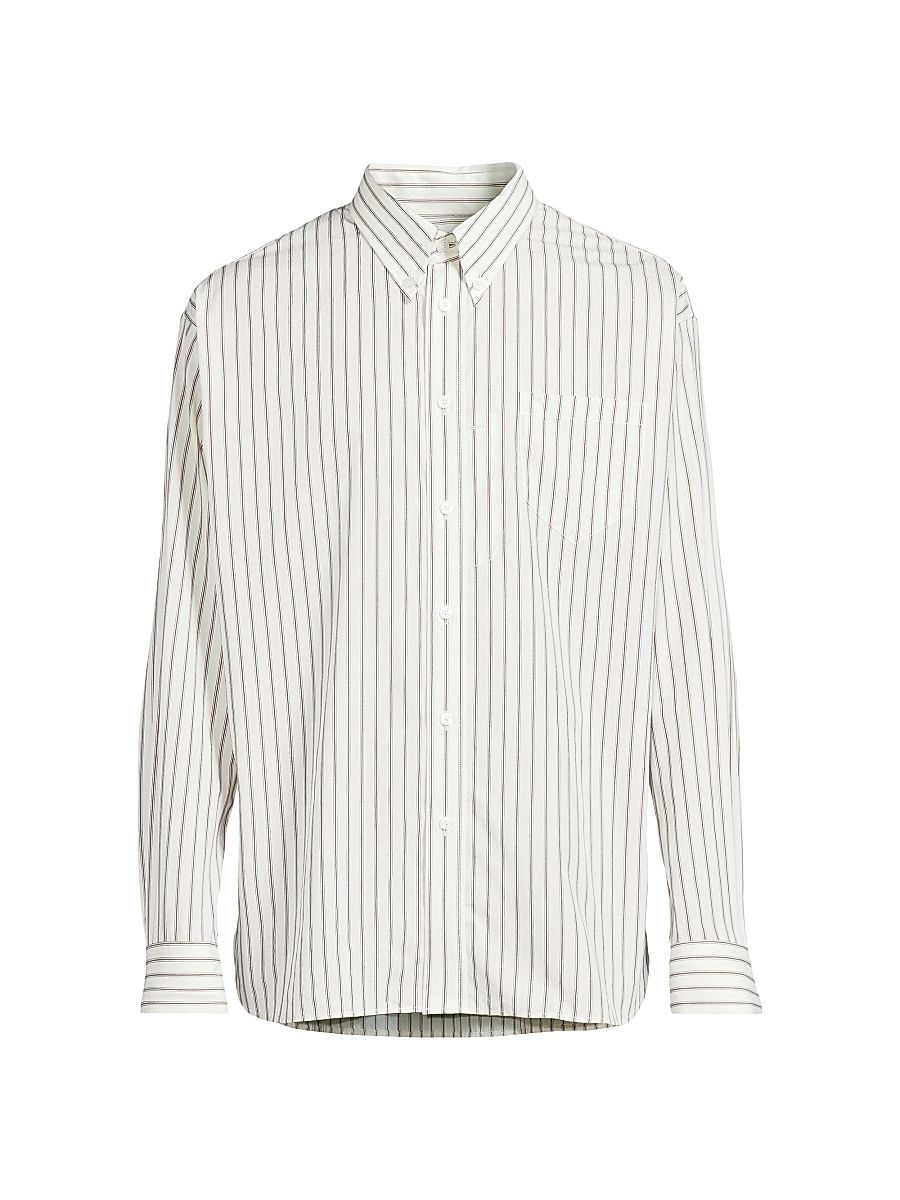 Men's Veterano Striped Cotton Button-Down Shirt - Bordeau - Size XL