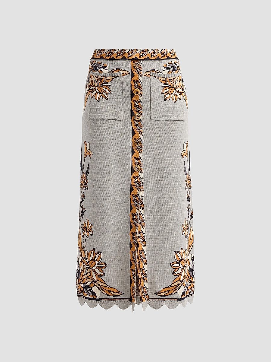 Farm Rio Women's Stained Glass Beauty Knit Midi Skirt - Grey - Size XL