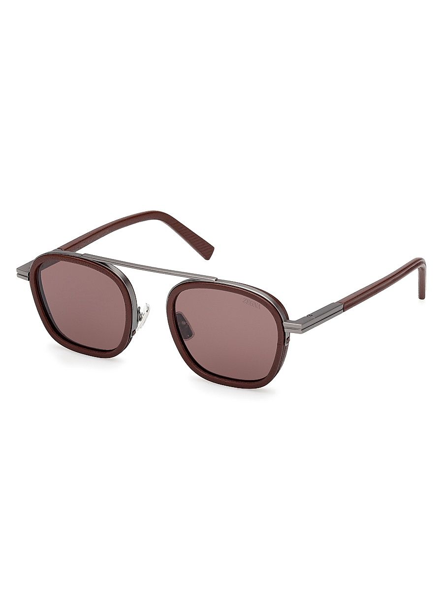 Men's 51MM Geometric Sunglasses - Shiny Dark Brown