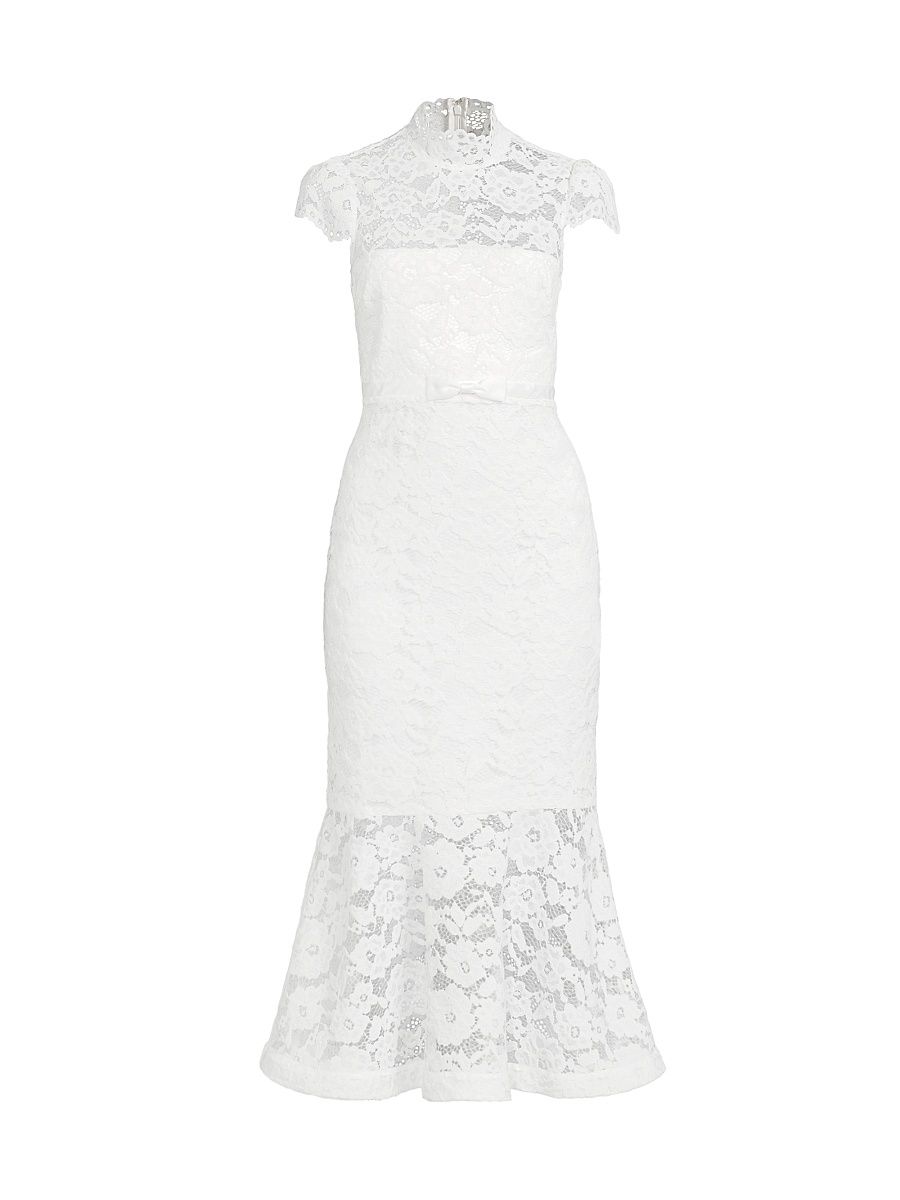 Women's Candella Cap-Sleeve Lace Midi-Dress - White - Size 12