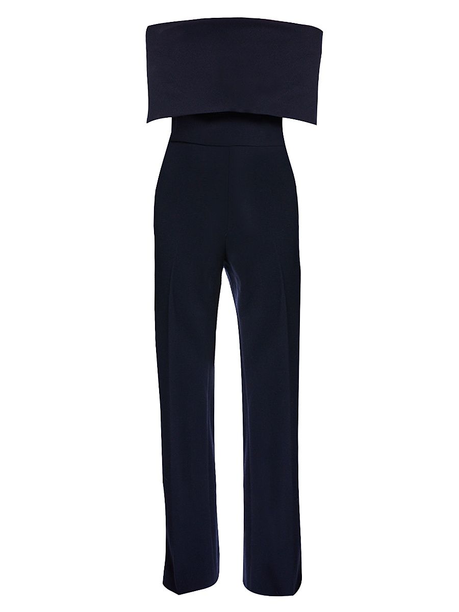Women's Off-the-Shoulder Crêpe Jumpsuit - Navy - Size 10