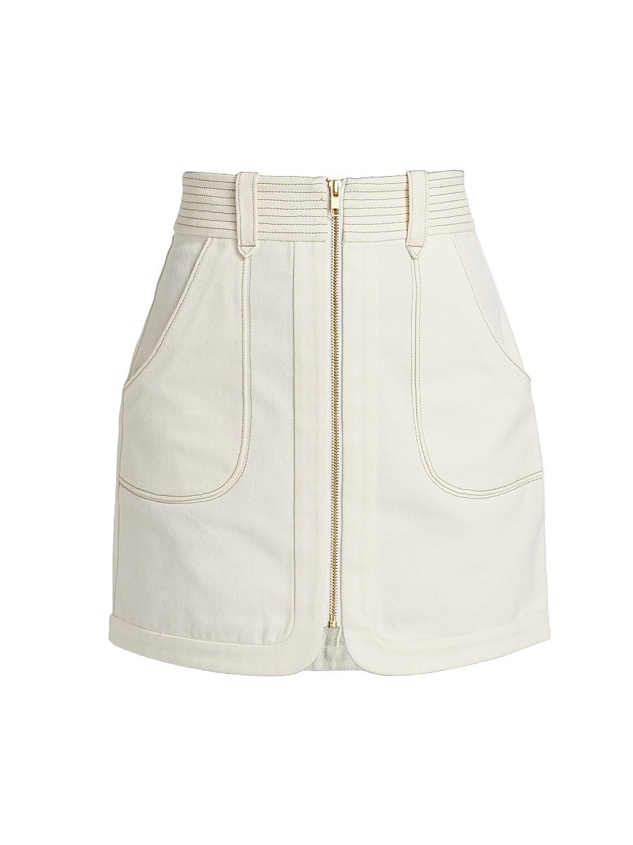 Women's Nora Cotton Zip-Up Miniskirt - Ivory - Size 10