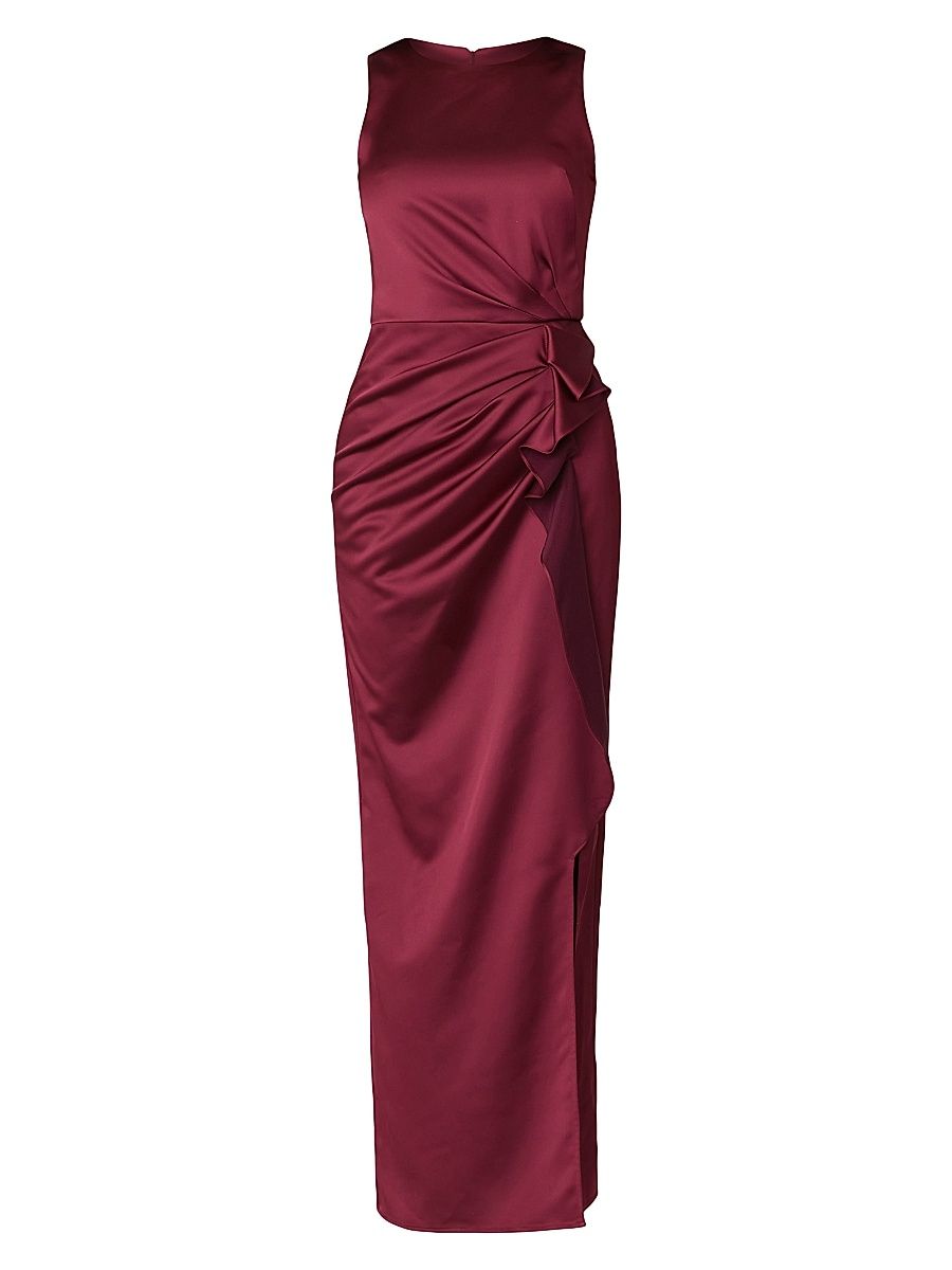 Shoshanna Women's Stone Satin Drape Sheath Gown - Bordeaux - Size 12