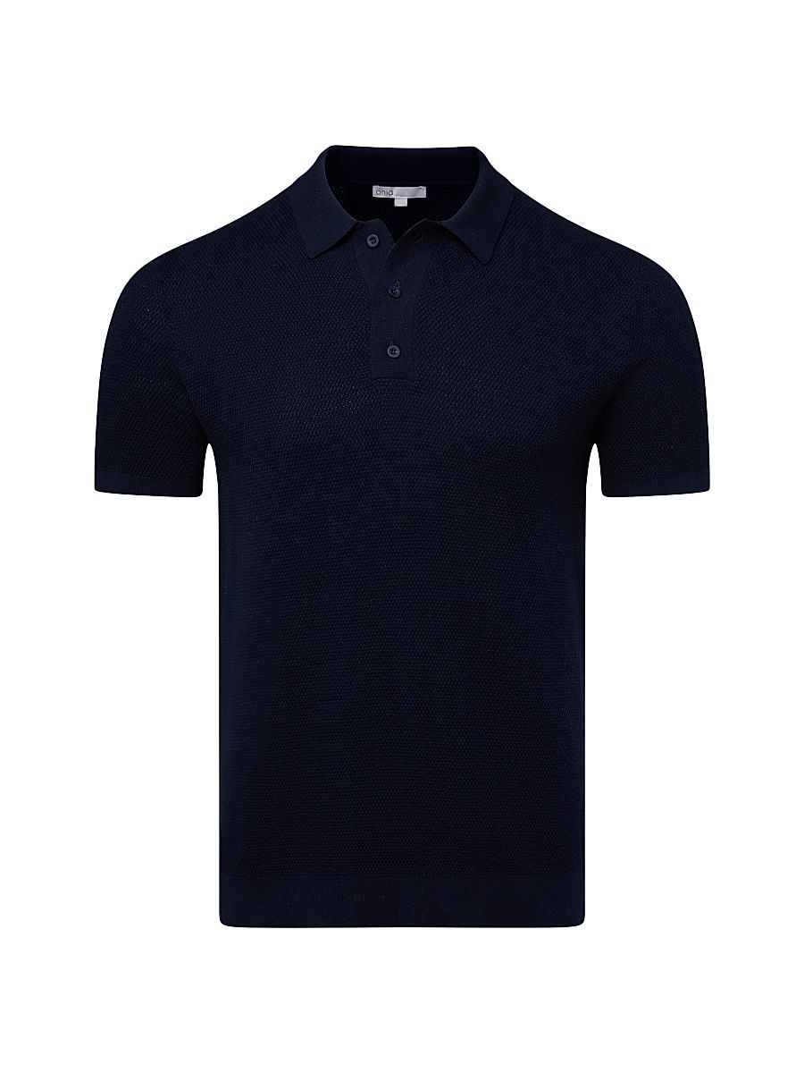 Men's Textured Knit Polo Shirt - Deep Navy - Size XXL