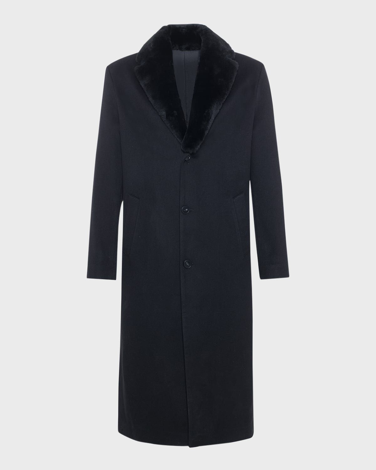 Men & apos;s Cashmere Coat with Detachable Lamb Shearling Collar