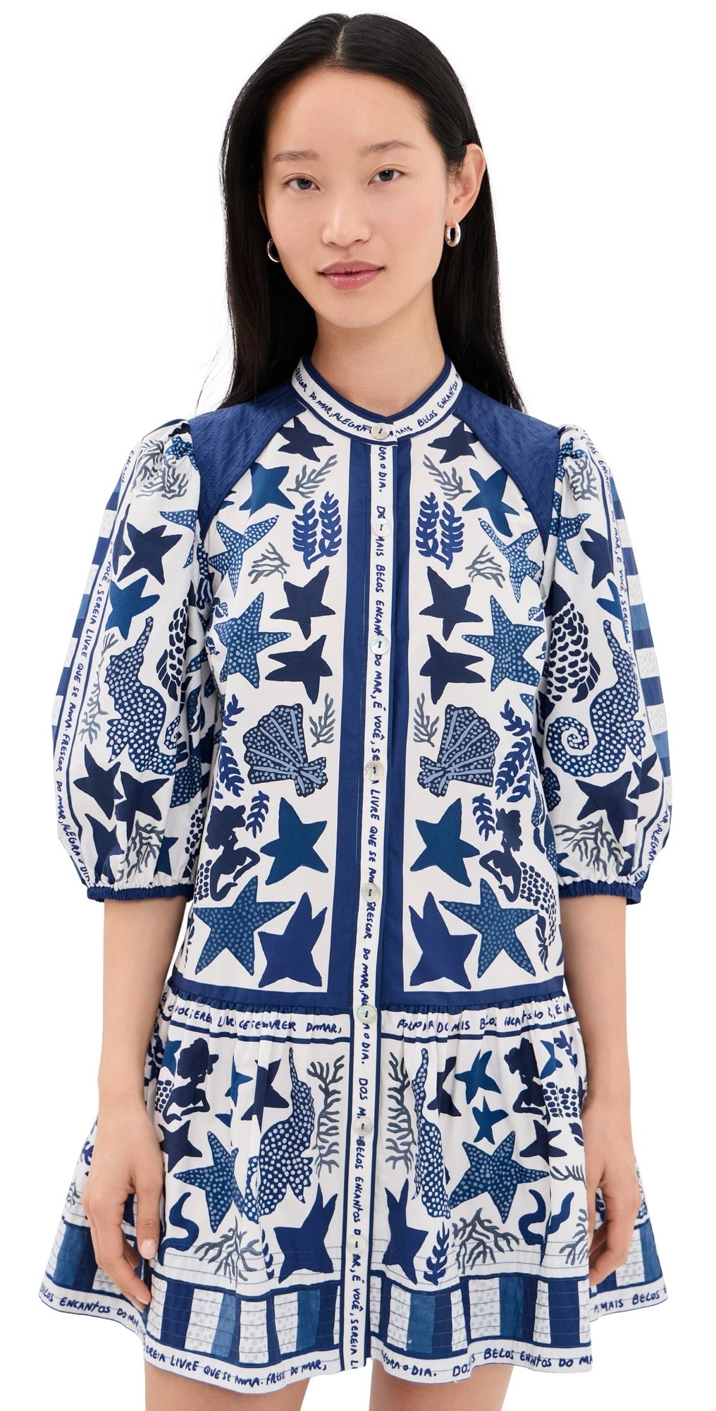 FARM Rio Blue Patterned Mini Dress Blue Stars M