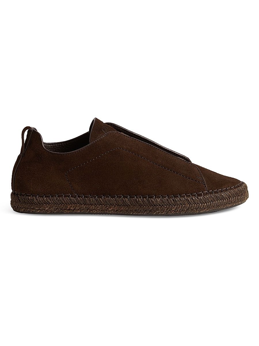Men's Suede Triple Stitch Espadrille Sneakers - Dark Brown - Size 14