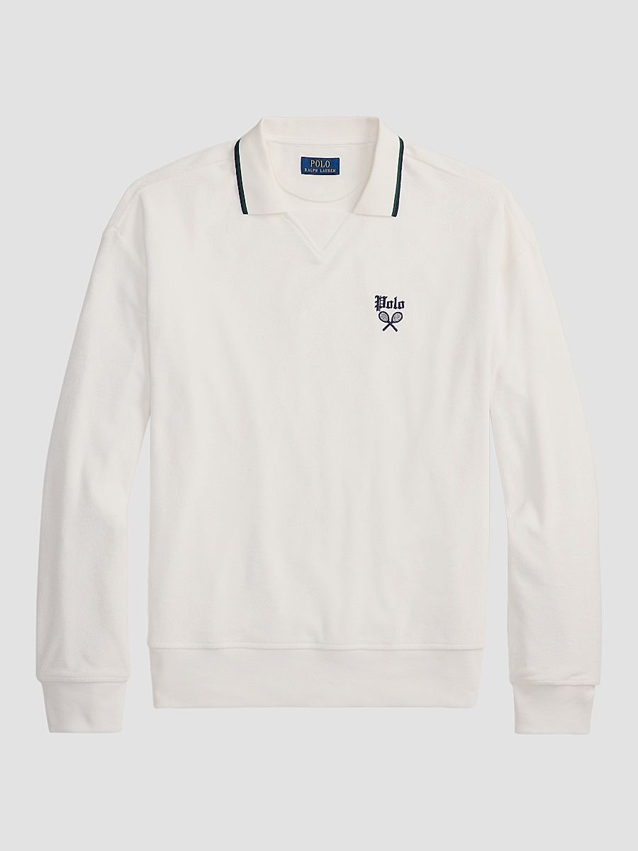 Men's Terry Polo-Collar Sweatshirt - White - Size Large