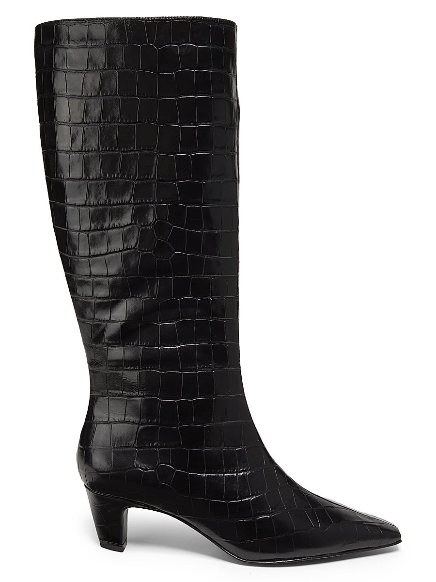 Women's Dellia 65MM Croc Leather Mid-Calf Boots - Black - Size 8.5