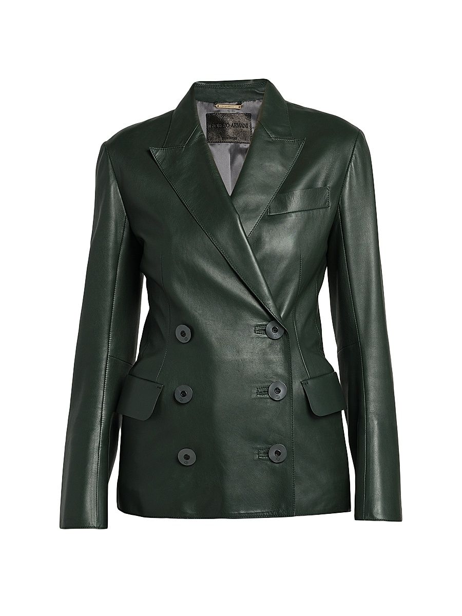 Women's Leather Double-Breasted Blazer - Unexplored - Size 4
