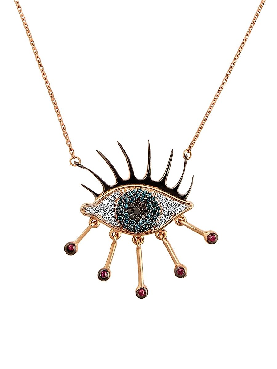 Women's Eye Light 14K Rose Gold, 0.27 TCW Diamond, & Ruby Pendant Necklace - Rose Gold