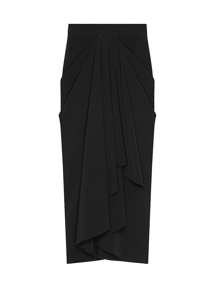 Women's Draped Midi Skirt in Crepe Cady - Black - Size 2