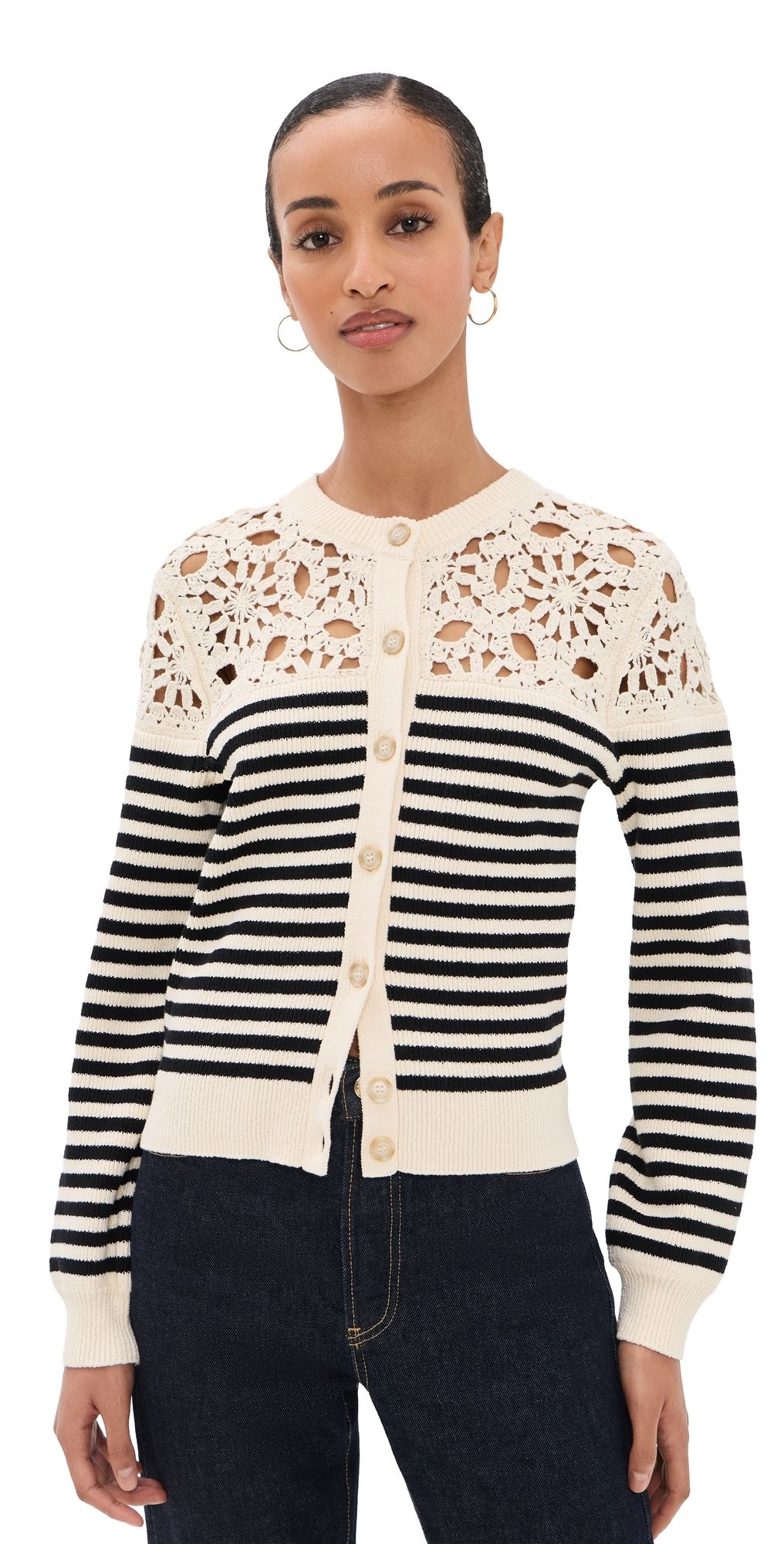 FRAME The Coastal Stripe Cardigan Cream Multi M