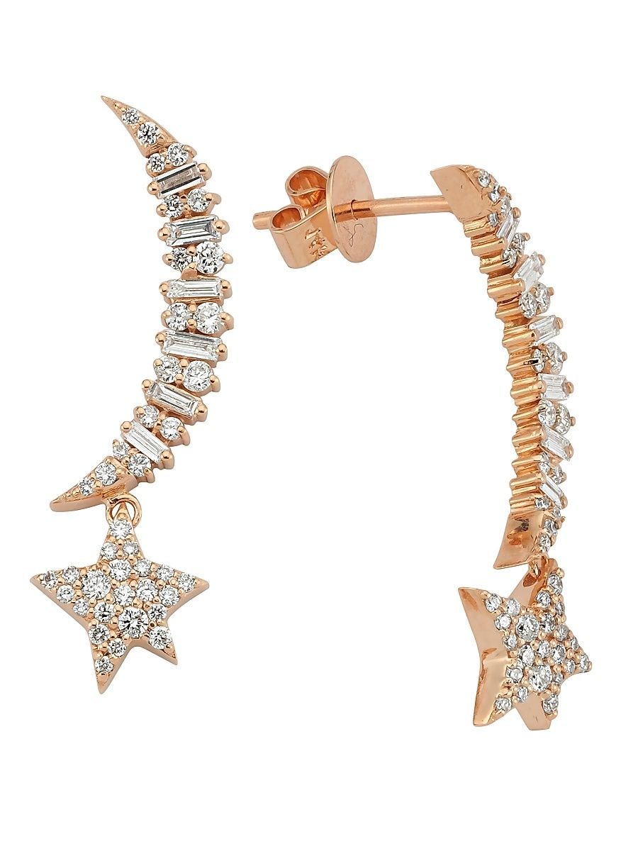 Women's Star Light Sirius 14K Rose Gold & 0.37 TCW Diamond Moon & Star Drop Earrings - Rose Gold