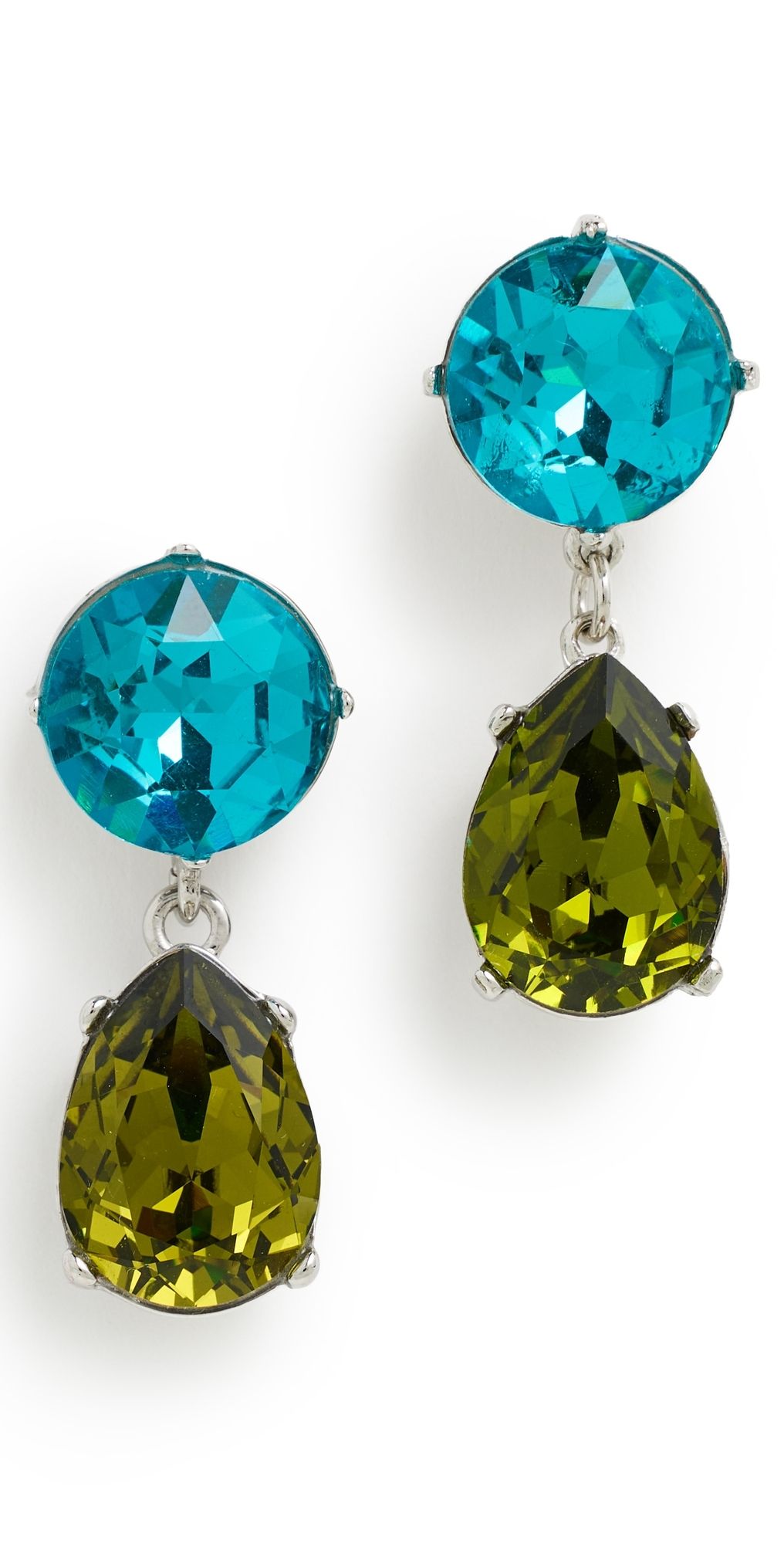 Kenneth Jay Lane Olivine Teardrop Bottom Earrings Aqua/Olivine One Size