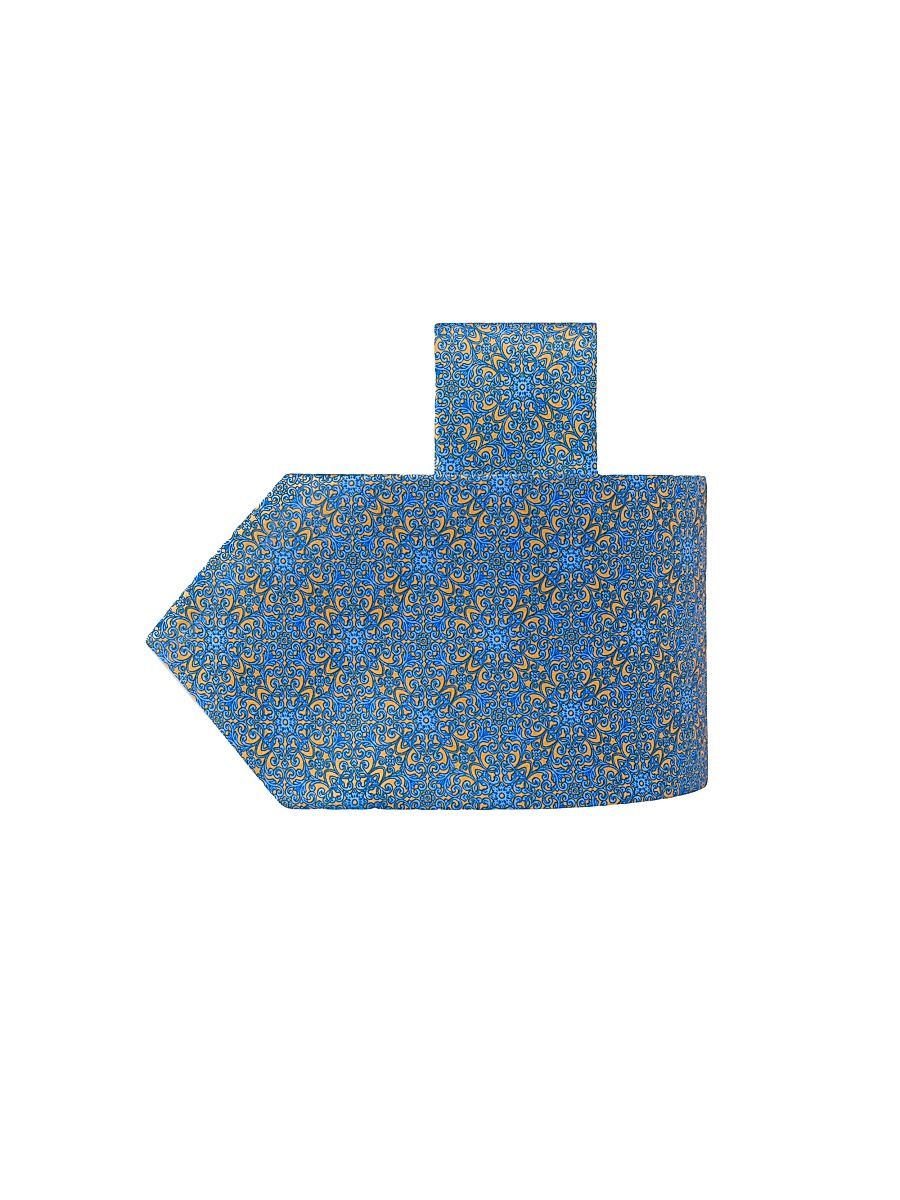 Men's Luxury Geometric Silk Tie - Gold Light Blue