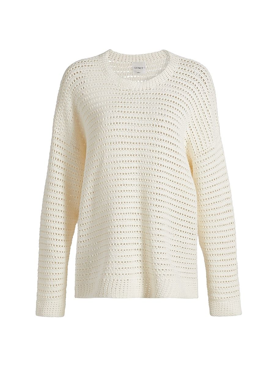 Women's Lucy Oversized Open-Knit Cotton Sweater - Creme - Size Medium