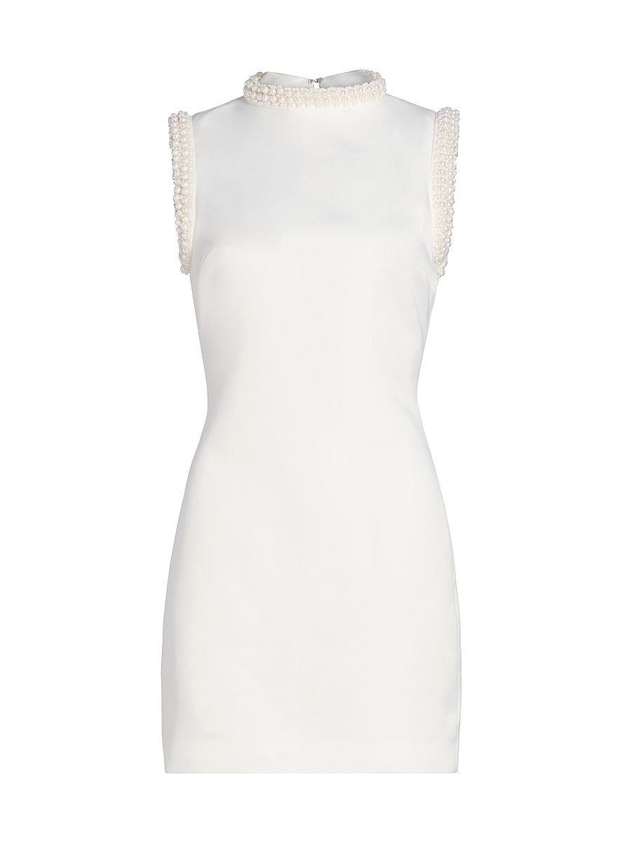 Women's Sia Pearl-Trim High-Neck Satin Minidress - White - Size XL