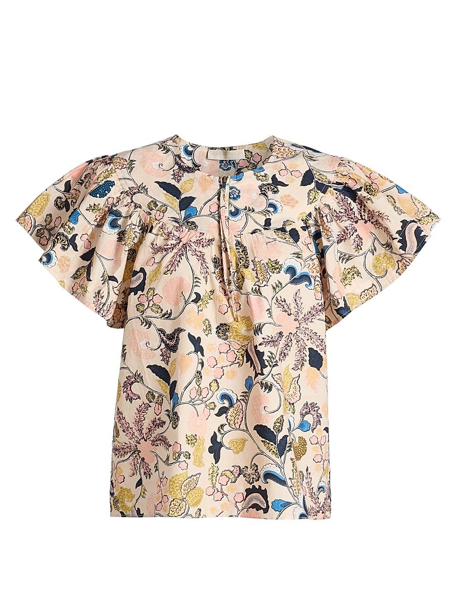 Women's Perline Printed Cotton Poplin Blouse - Magnolia - Size 2