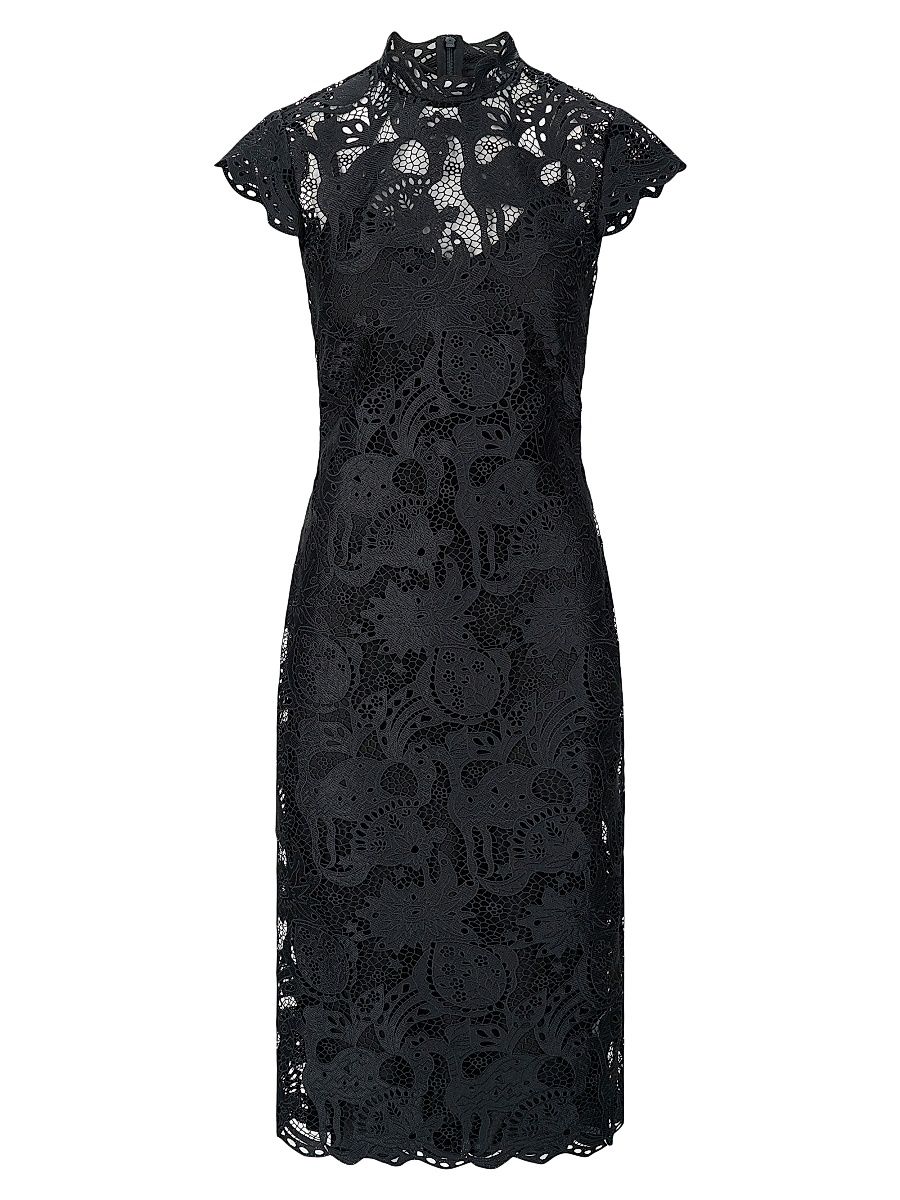 Women's Rosaline Lace Mock Turtleneck Midi-Dress - Black - Size 2