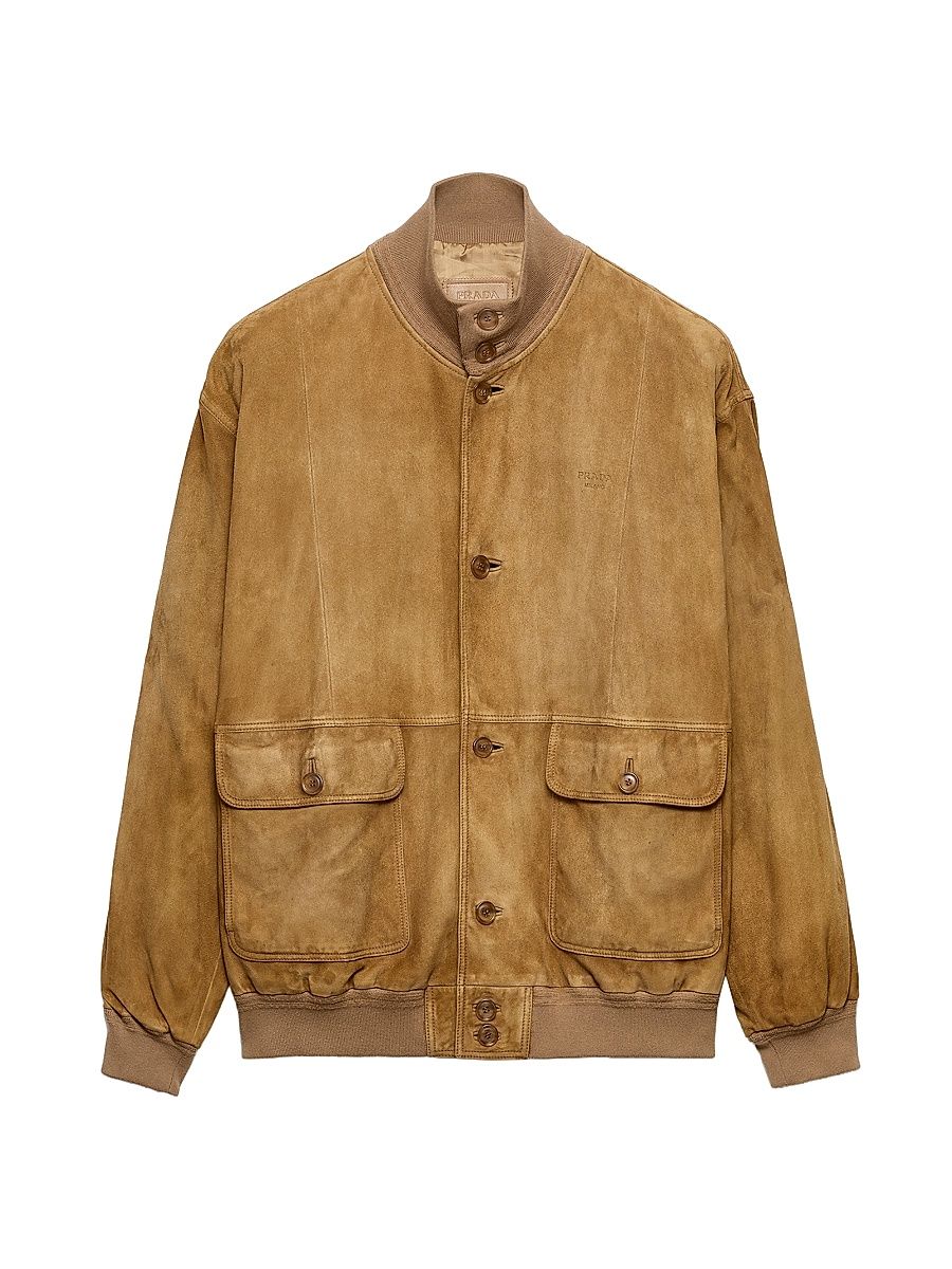 Men's Suede Blouson Jacket - Beige Khaki - Size 44