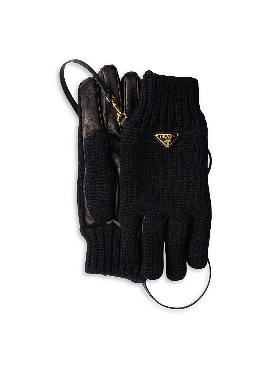 Women's Wool and Nappa Leather Gloves - Black - Size 7