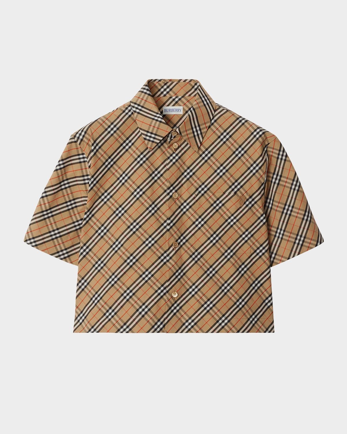 Check Short-Sleeve Crop Button-Down Shirt