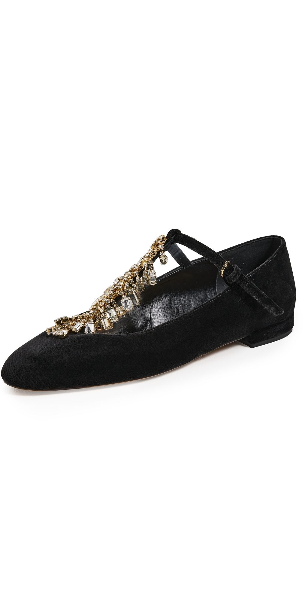 Ulla Johnson Bianca Crystal T-Strap Ballerina Flats Black 39