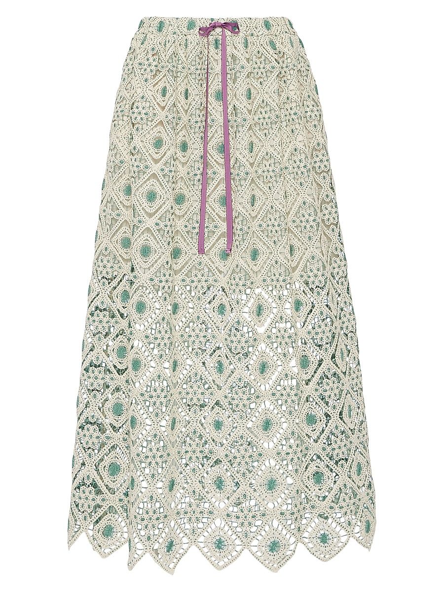 Women's Drawstring Skirt - Agua Macrame Cream - Size Medium