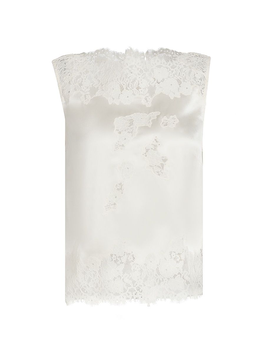 Women's Viviane Lace Silk Top - Sea Salt - Size XXS