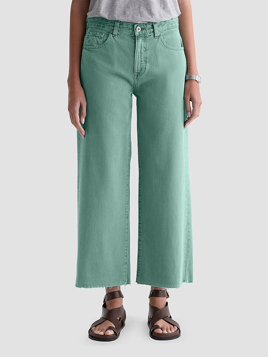 Women's Saige Cotton Wide-Leg Crop Jeans - Sulfur Sunwashed Jade - Size 32