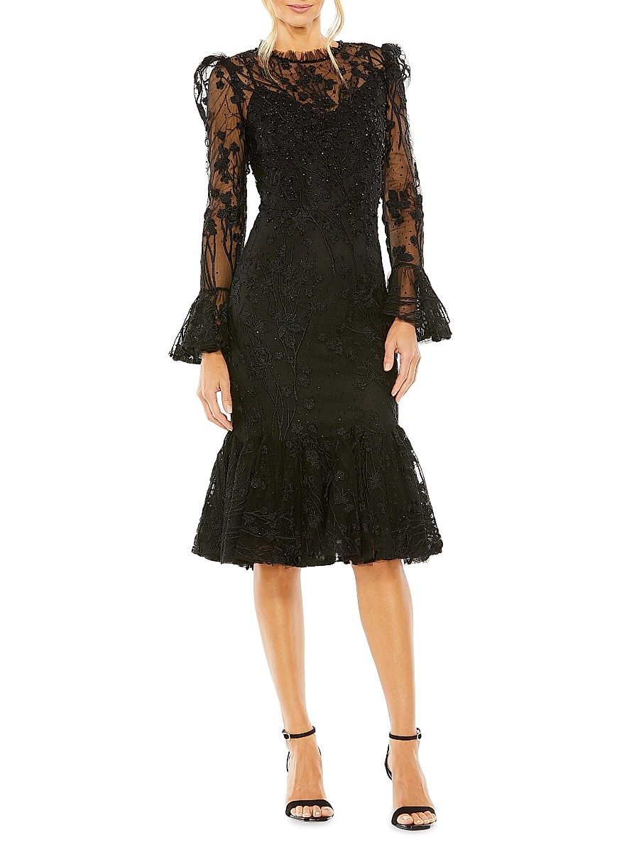 Women's Embellished High-Neck Dress - Black - Size 16