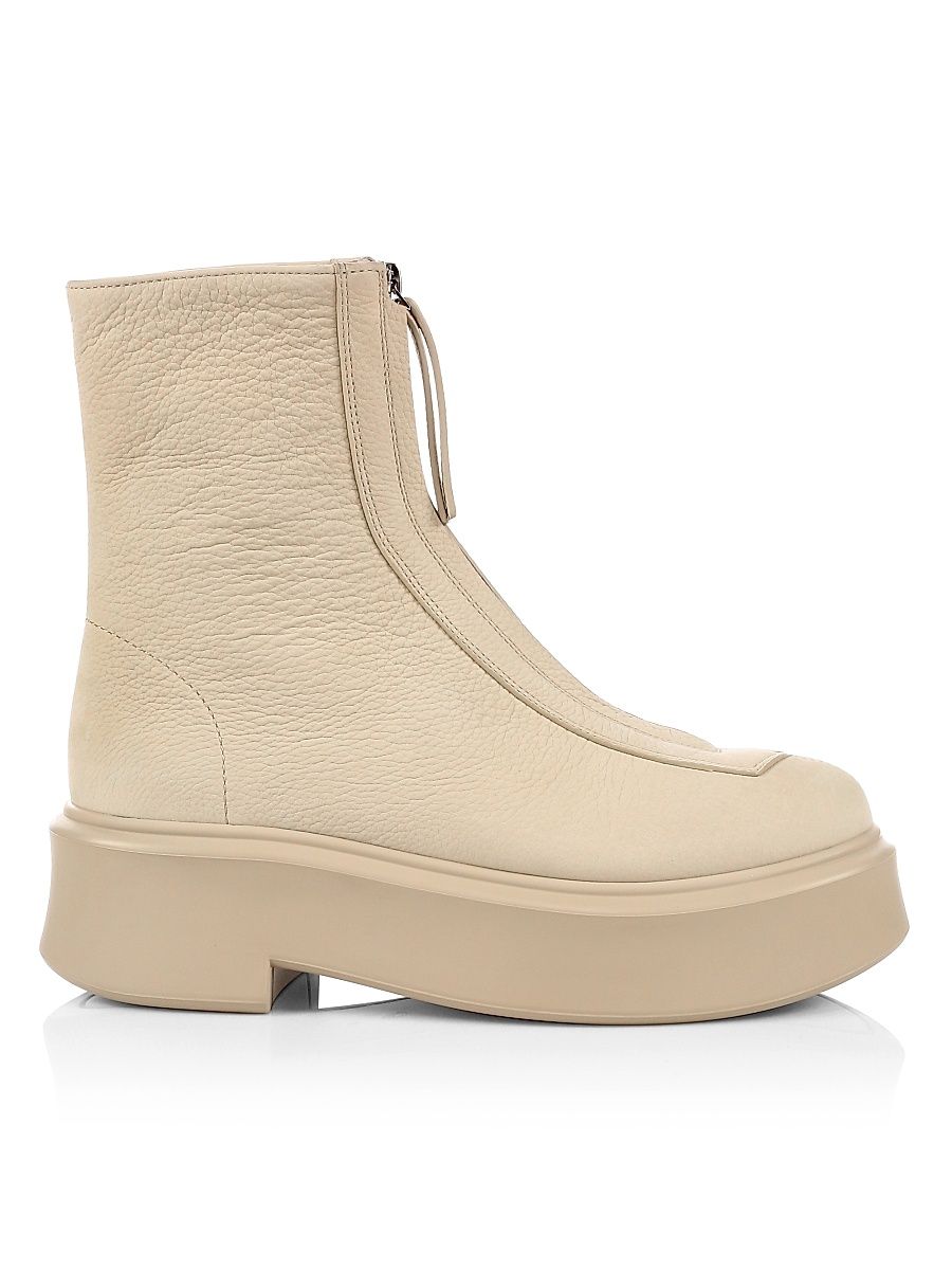 Women's Leather Zip Platform Booties - Beige - Size 12