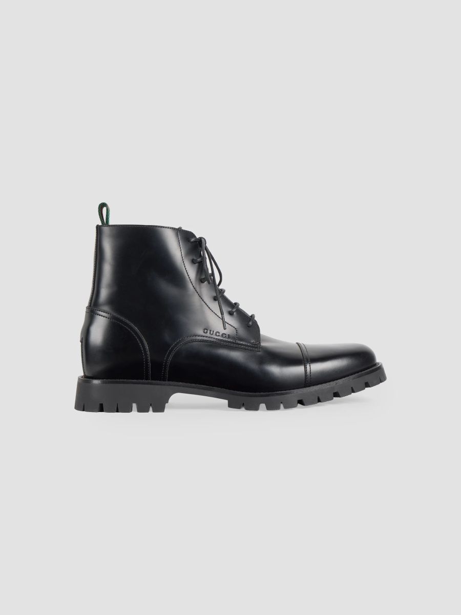 Gucci Men's Primavera Sylke Leather Ankle Boots - Black - Size 8