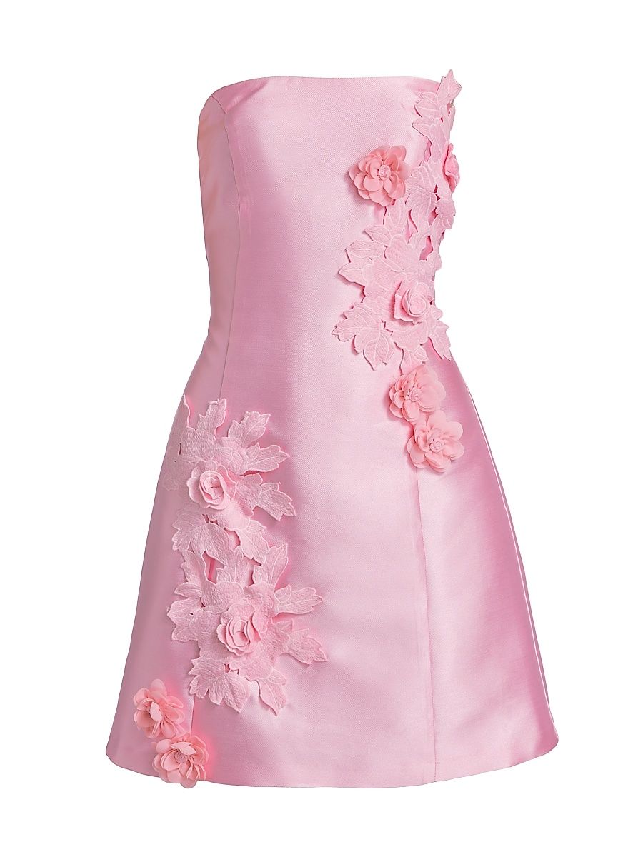 Elliatt Women's Walter Floral Applique Satin Minidress - Blush - Size Large
