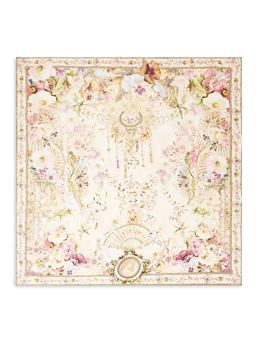 Women's Large Embellished Silk Square Scarf - Adorned In Aranjuez