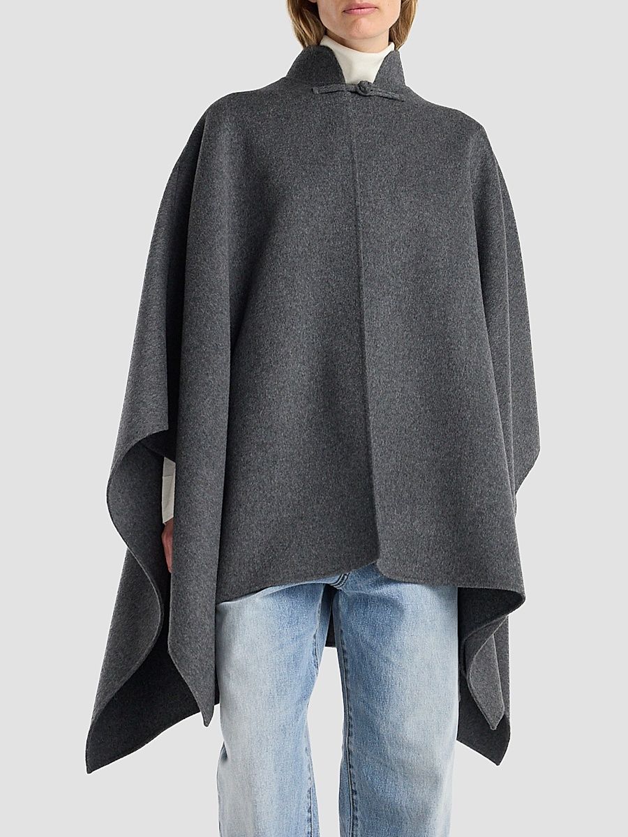 Women's Double-Faced Wool-Cashmere Poncho - Dark Grey